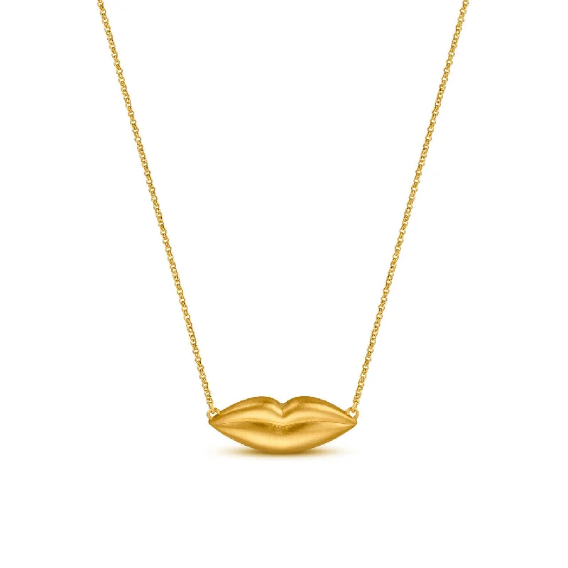 Custom Birthstone Necklace For Special Occasions-Dalí Lips Necklace - Gold