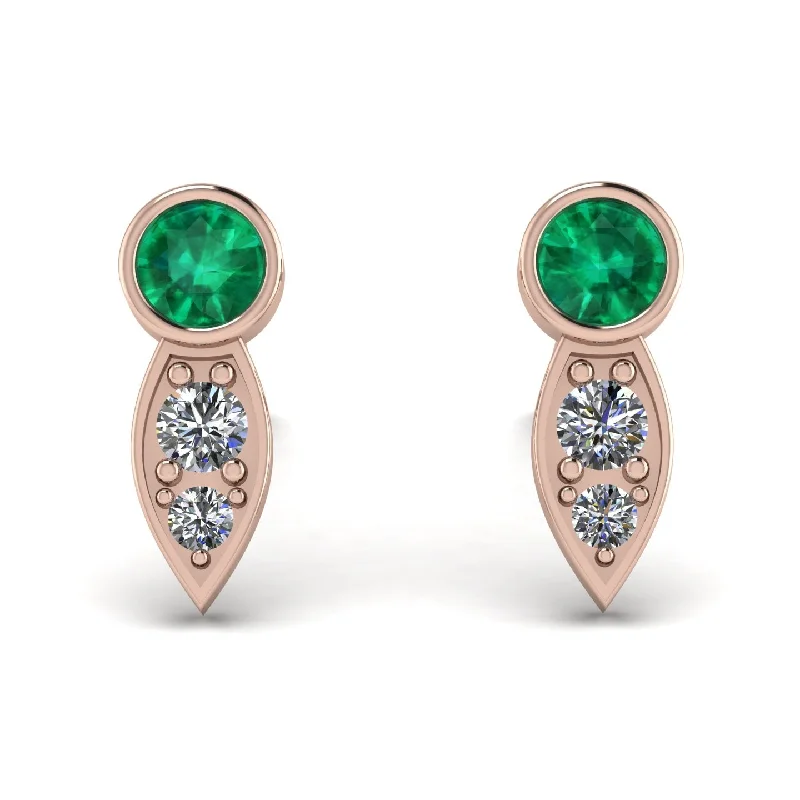 Custom Gemstone Earrings For Her-Bezel Emerald Earrings In Pear Shaped - Aniya No. 5