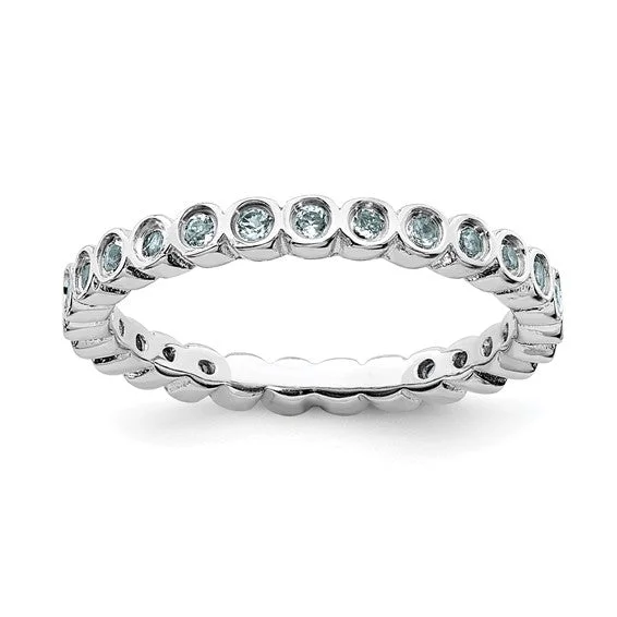 Custom Gemstone Rings For Wedding Day-Sterling Silver Stackable Expressions Bezel Light Aquamarine 2.25mm Eternity Band