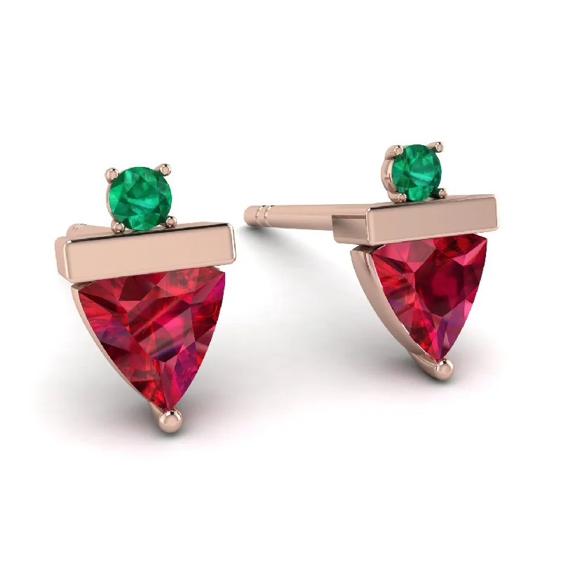 Colorful Resin Earrings For Casual Look-Triangle Ruby Earrings With Round Stone - Estella No. 26