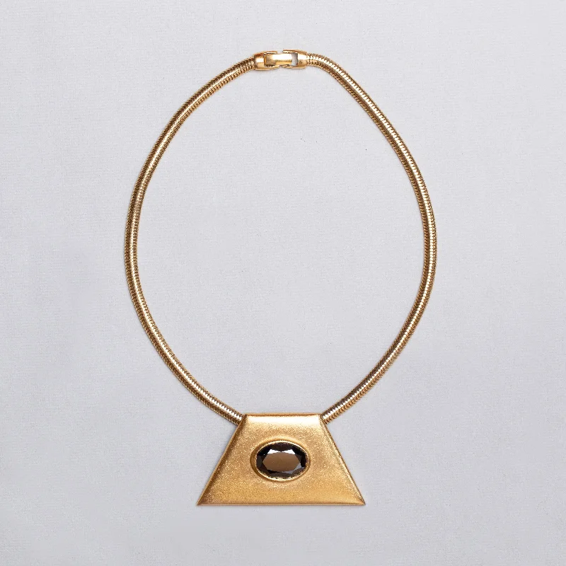 Classic Gold Necklace For Evening Wear-Vintage YSL Gold Chain Necklace with Matte Gold Pendant