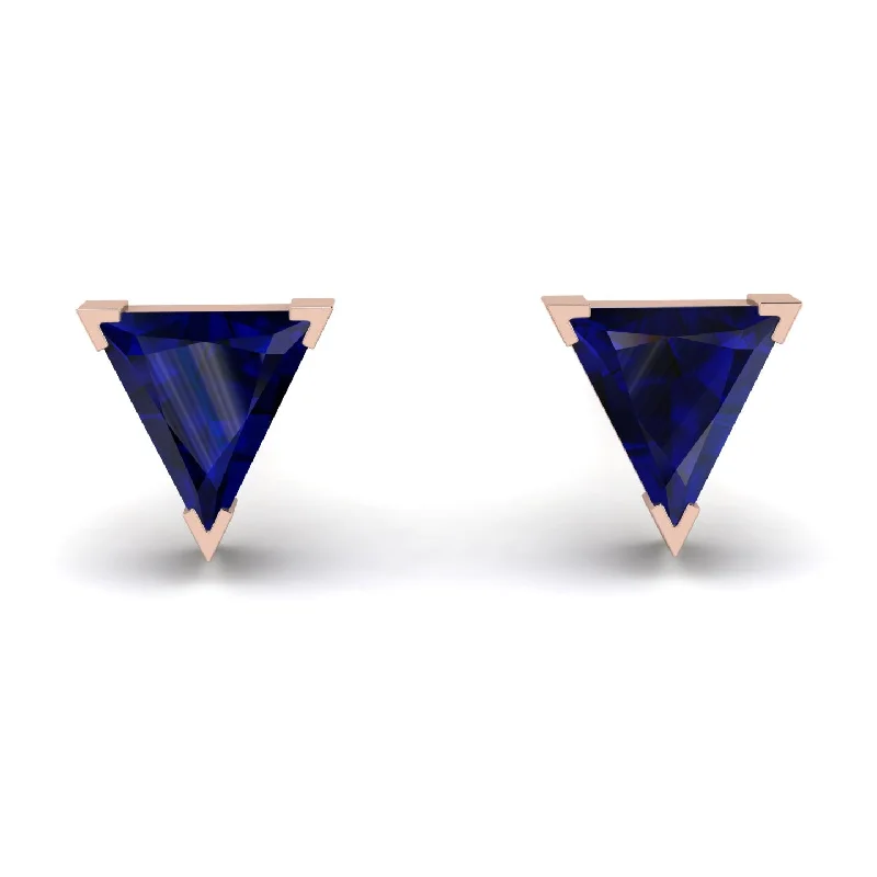 Personalized Silver Earrings With Birthstone-Triangle Cut Sapphire Earrings  - Clementine No. 14