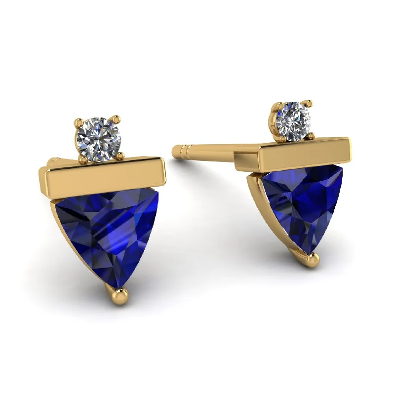 Elegant Chandelier Earrings For Weddings-Triangle Sapphire Earrings With Round Stone - Estella No. 13