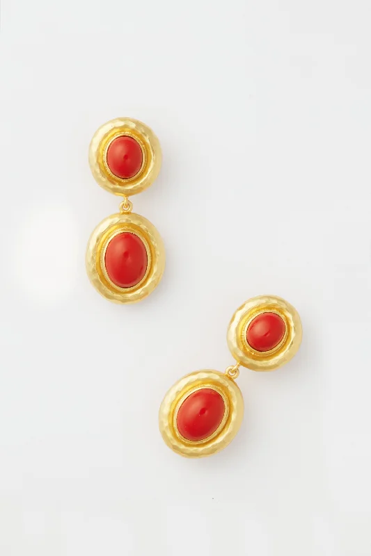 Custom Gold Earrings With Initials-Red Coral Carla Earrings