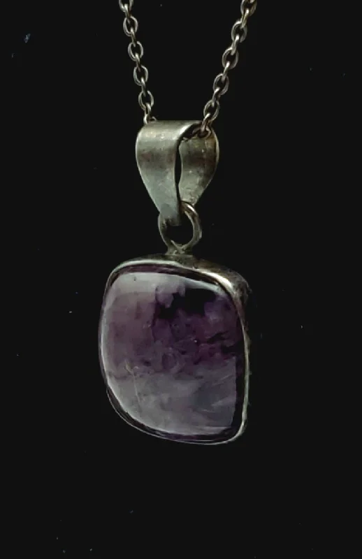 Trendy Crystal Necklace For Evening Parties-Charoite Sterling Silver Pendant on Sterling Silver Chain Necklace - 20"