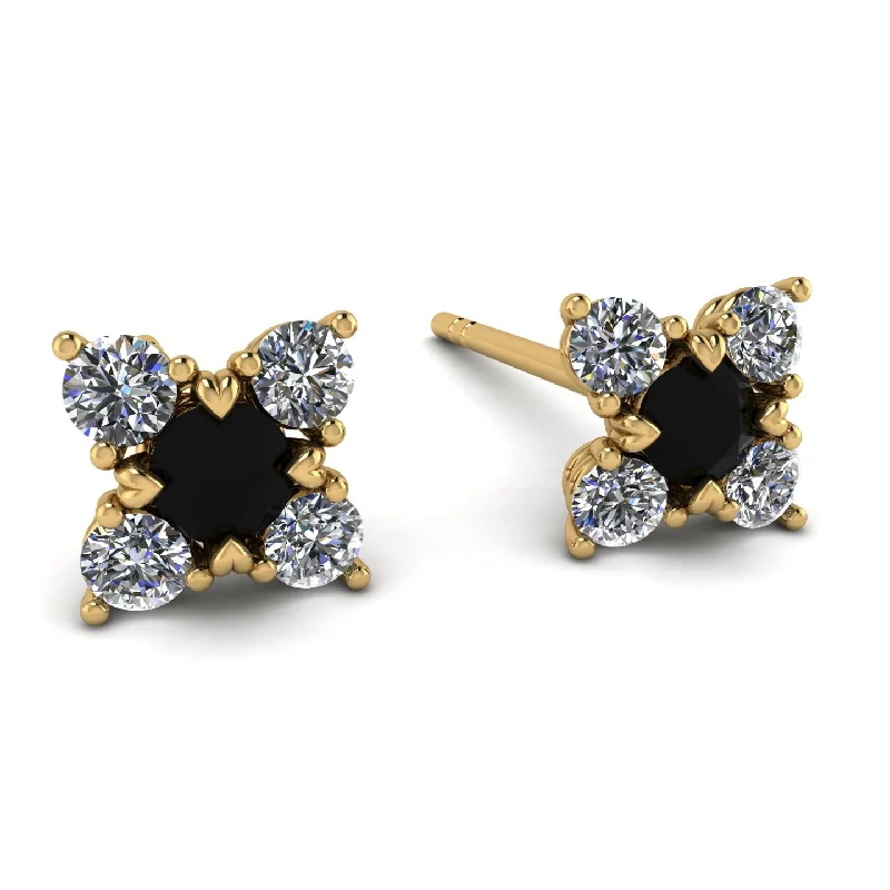 Elegant Gold Earrings For Evening Wear-Geometrical 5 Black Diamonds Stud Earrings - Noa No. 7