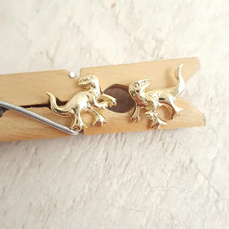 Classic Silver Earrings For Office Look-Gold T-Rex Dinosaurs