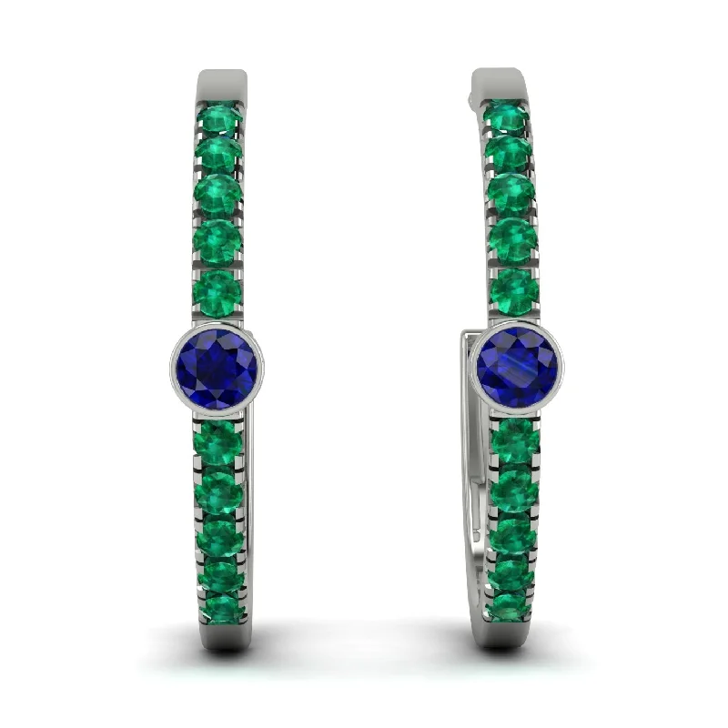 Custom Gemstone Earrings For Her-Hoop Sapphire Earrings Micro Pave - Ansley No. 30