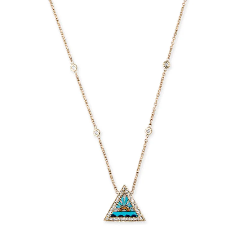 Unique Gemstone Necklace For Fashion Lovers-PAVE SUNSHINE TRIANGLE INLAY NECKLACE