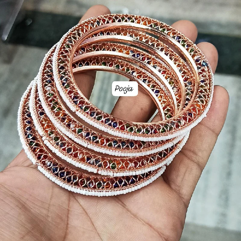 Sparkling Custom Gold Wedding Bangles For Bridesmaids-Pooja Bangles Rose Gold Plated Bangles Set