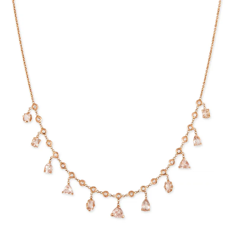 Simple Pendant Necklace For Casual Outfits-MULTI SHAPE MORGANITE + DIAMOND SHAKER NECKLACE