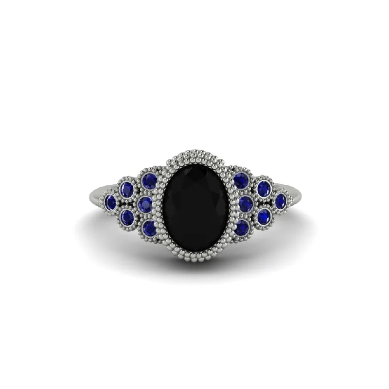 Luxury Wedding Bands With Diamonds For Brides-Sapphire Milgrain Beaded Bezel Engagement Ring - Stacy No. 69