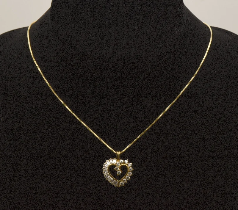 Custom Silver Necklace For Personalized Jewelry-Vintage Cubic Zirconia Vermeil Heart Pendant on Gold Tone Chain Necklace - 18"