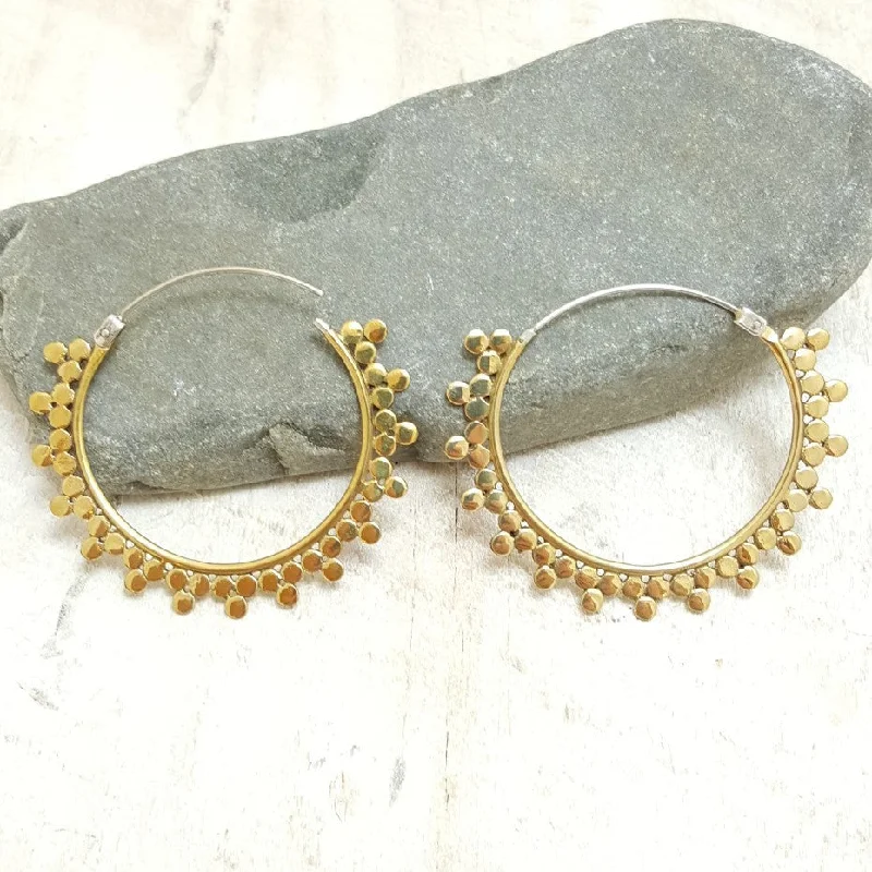 Beautiful Gemstone Earrings For Gifts-Sunray Brass Earrings