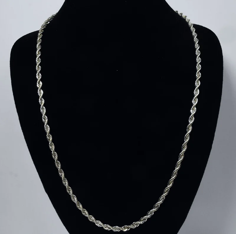 Long Statement Necklace For Special Occasions-Sterling Silver Twist Rope Link Chain Necklace - 24"