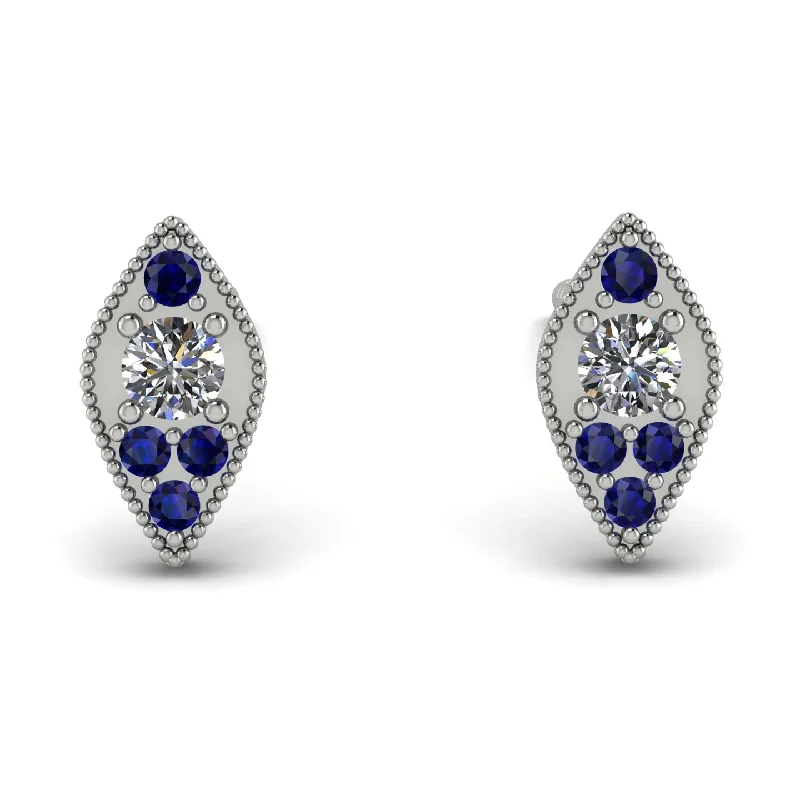 Long Drop Earrings For Special Events-Milgrain Marquise Diamond Earrings - Faye No. 63