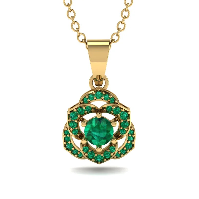 Elegant Necklace For Evening Wear-Golden Rose Blossom Necklace With Exquisite Emerald Detailing - Reign No. 19