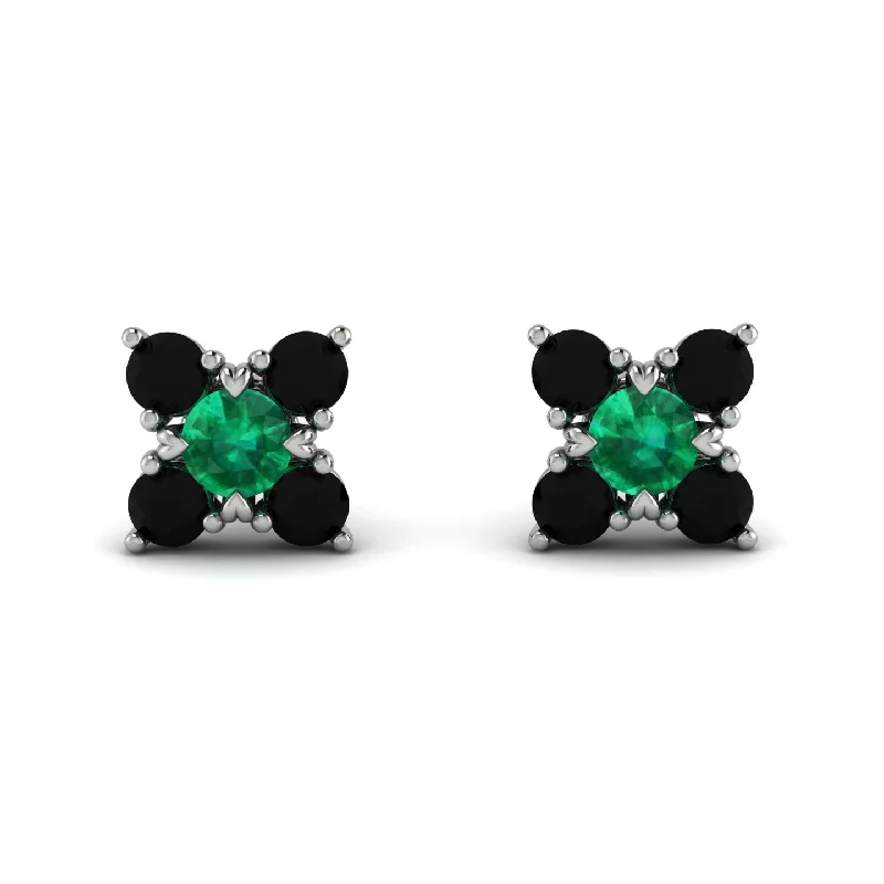 Personalized Silver Earrings With Birthstone-Geometrical 5 Emeralds Stud Earrings - Noa No. 36