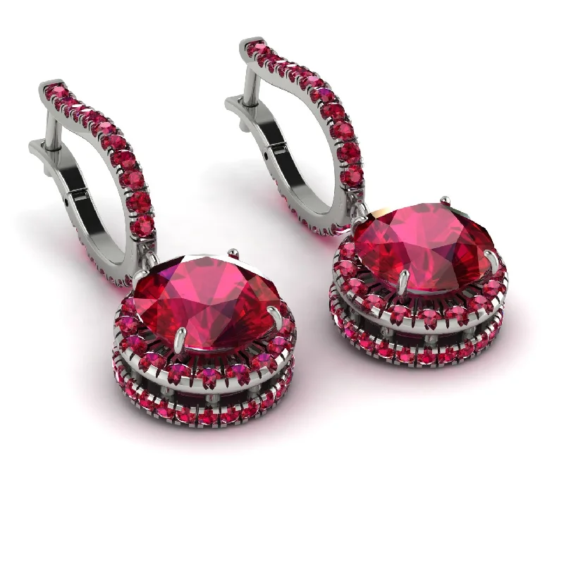 Geometric Earrings For Modern Look-Hidden Halo Ruby Hoop Earrings - Catalina No. 57