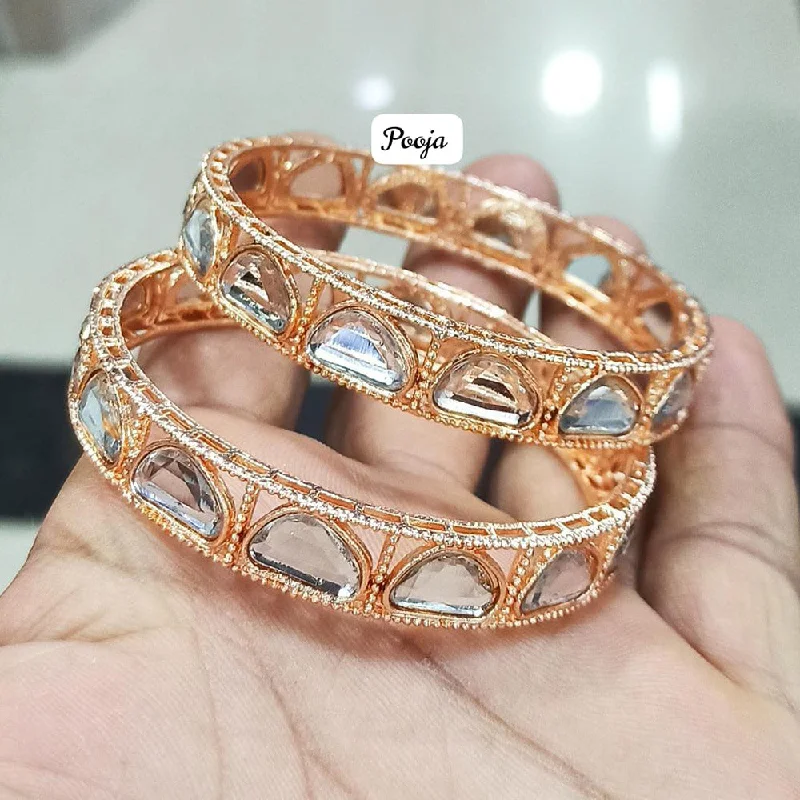 Personalized Custom Gemstone Wedding Bangles-Pooja Bangles Rose Gold Plated Bangle Set