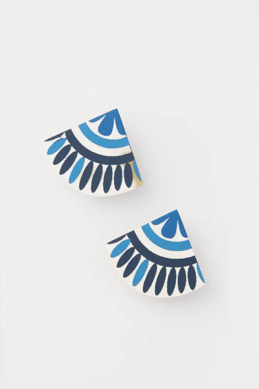 Elegant Drop Earrings For Office-Sea Blue Tile Earrings