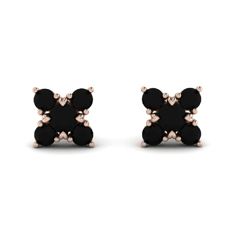 Large Beaded Earrings For Party-Geometrical 5 Black Diamonds Stud Earrings - Noa No. 38