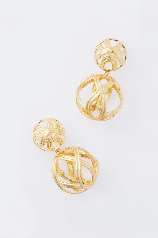 Crystal Earrings For Elegant Look-Gold Deco Birdcage Earrings