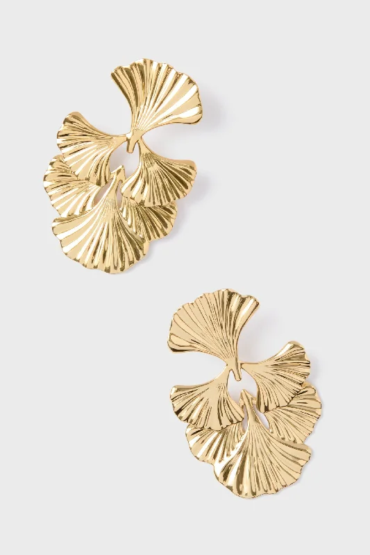 Elegant Hoop Earrings For Formal Parties-Gold Ginkgo Leaf Earrings