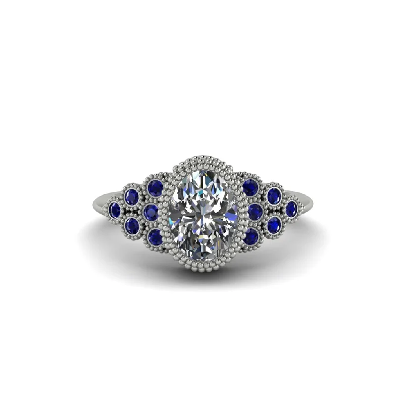 Classic Gemstone Rings For Anniversary Gifts-Sapphire Milgrain Beaded Bezel Engagement Ring - Stacy No. 63