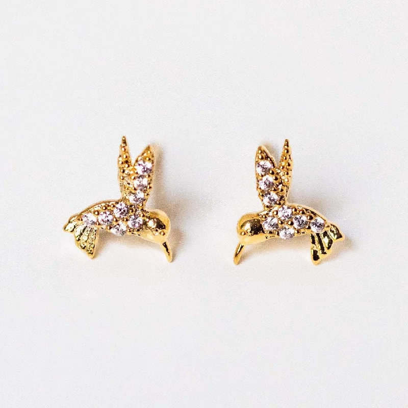 Crystal Earrings For Elegant Look-CZ Hummingbird Stud Earrings