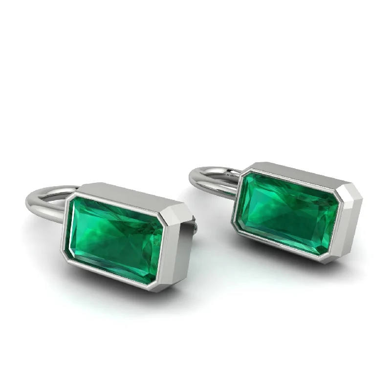 Custom Earrings For Holiday Gifts-Bezel Emerald Emerald Earrings - Perla No. 6