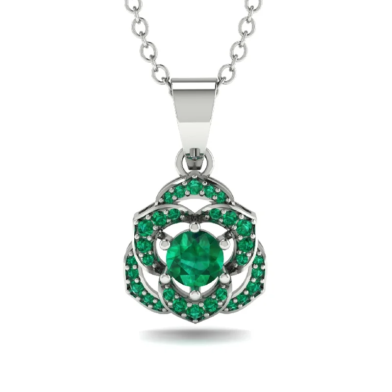 Simple Heart Pendant Necklace For Casual Look-Golden Rose Blossom Necklace With Exquisite Emerald Detailing - Reign No. 21