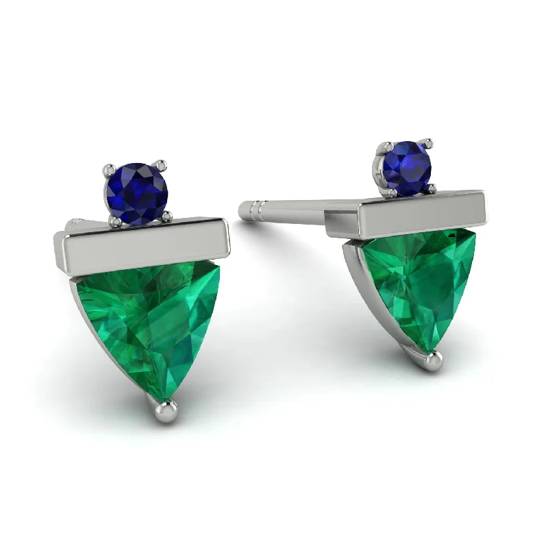 Handmade Resin Earrings For Fashion-Triangle Emerald Earrings With Round Stone - Estella No. 66