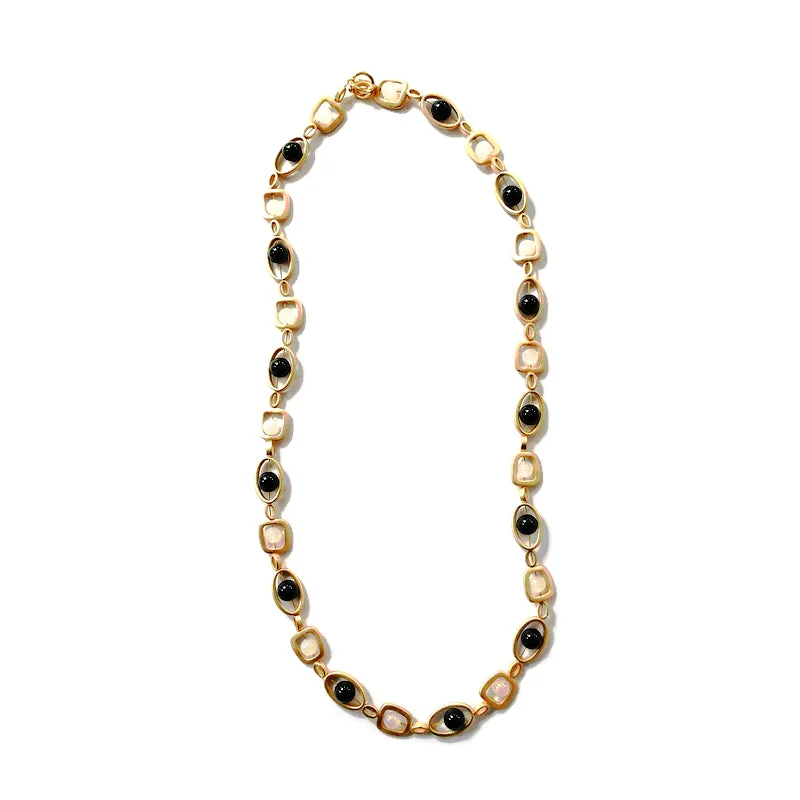 Handmade Beaded Necklace For Unique Gifts-Onyx & Agate Gold Geo Necklace