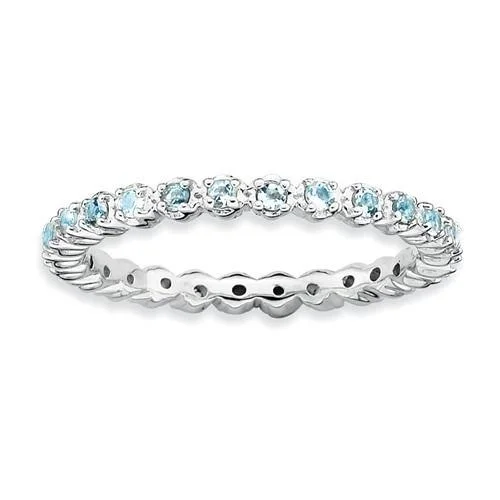 Custom Stacking Rings For Bridesmaids-Sterling Silver Stackable Expressions Light Aquamarine Eternity Ring