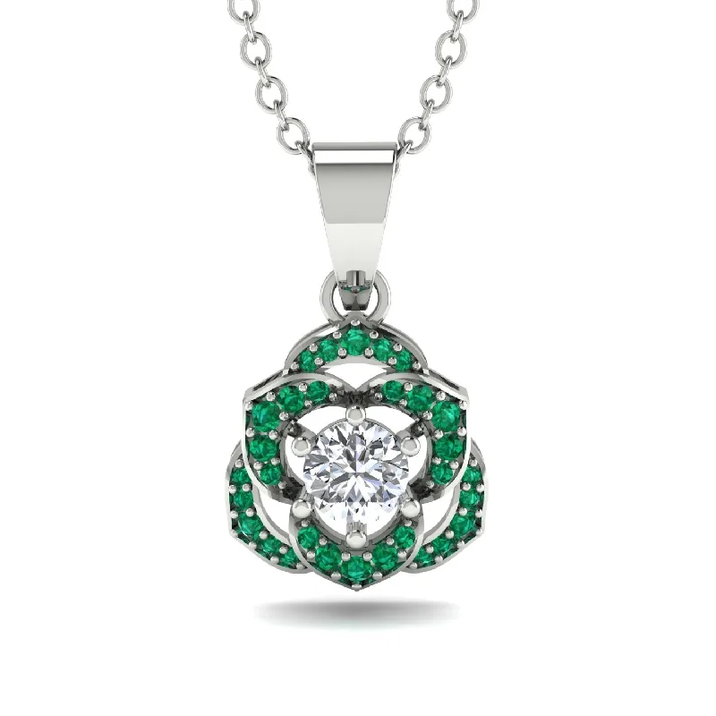 Personalized Family Necklace For Holiday Gifts-Golden Rose Blossom Necklace With Exquisite Emerald Detailing - Reign No. 18