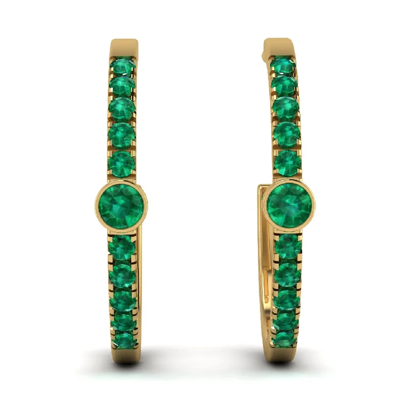 Gold Hoop Earrings For Everyday Wear-Hoop Emerald Earrings Micro Pave - Ansley No. 19