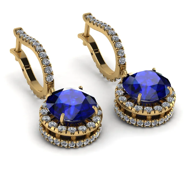 Unique Handmade Earrings For Women-Hidden Halo Sapphire Hoop Earrings - Catalina No. 13