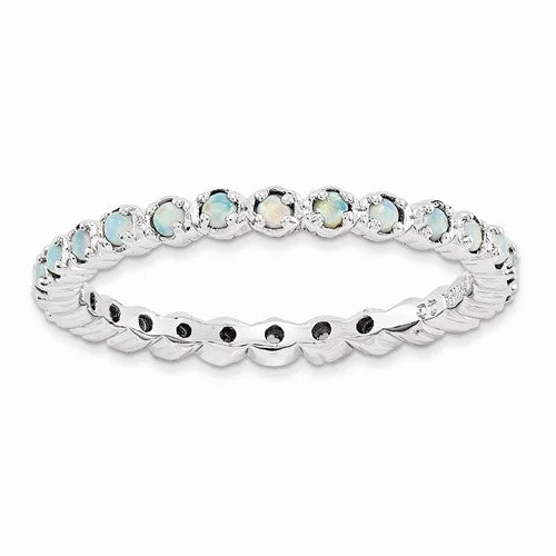 Handmade Silver Rings For Personalized Gifts-Sterling Silver Stackable Expressions Created Opal Eternity Ring