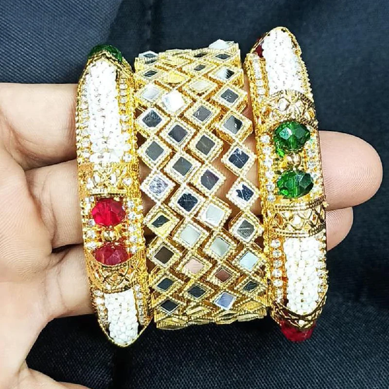 Luxury Custom Diamond Bangles For Brides-Pooja Bangles Gold Plated Bangles Set