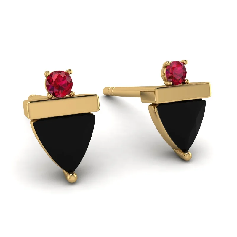 Custom Earrings For Anniversary Gifts-Triangle Black Diamond Earrings With Round Stone - Estella No. 52