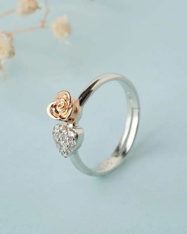 Simple Engagement Rings With Gemstones-925 Sterling Silver Beautiful Rose Ring R01597