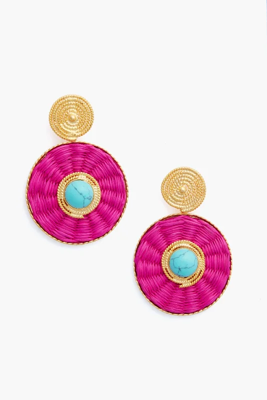 Gold Earrings For Bridesmaid Gifts-Fuchsia Iraca Lucky Eye Earrings