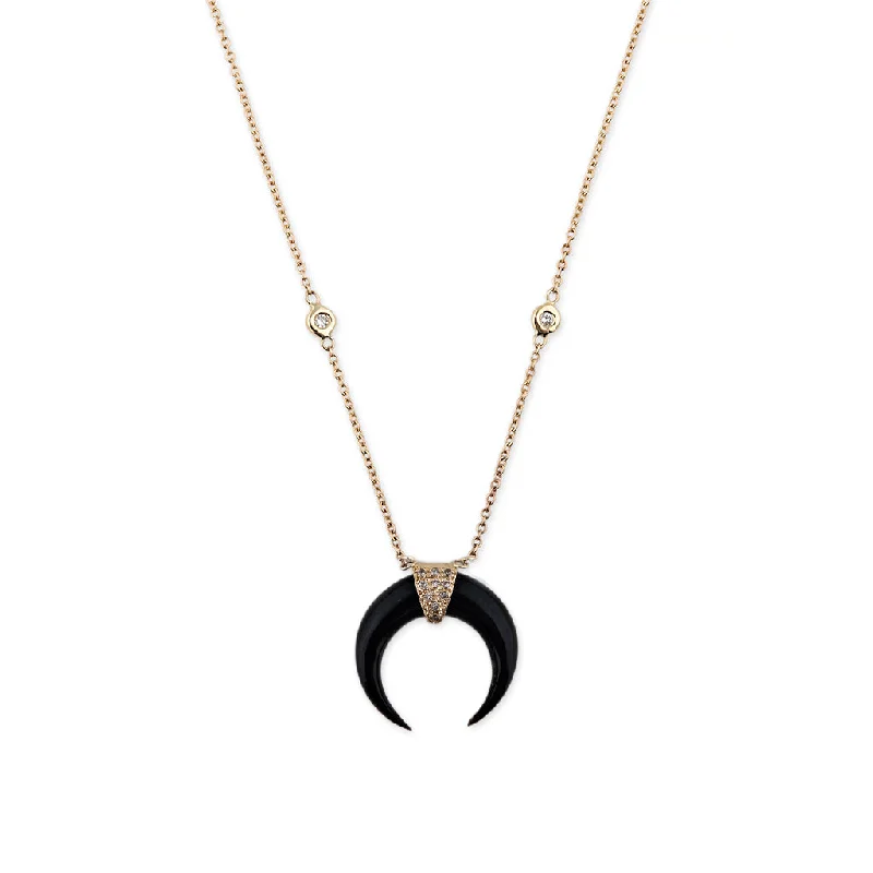 Long Statement Necklace For Special Occasions-MINI BLACK DOUBLE HORN NECKLACE