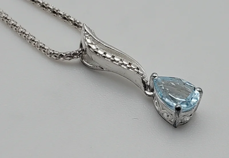 Custom Chain Necklace For Personalized Style-Vintage Blue Topaz Sterling Silver Pendant on Sterling Silver Chain Necklace - 22"