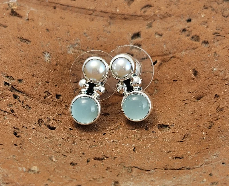 Large Earrings For Special Occasions-Sterling Silver and Aqua Blue Chalcedony Post Earrings