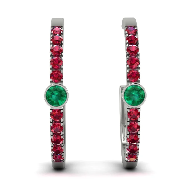 Colorful Stud Earrings For Fun Look-Hoop Emerald Earrings Micro Pave - Ansley No. 51