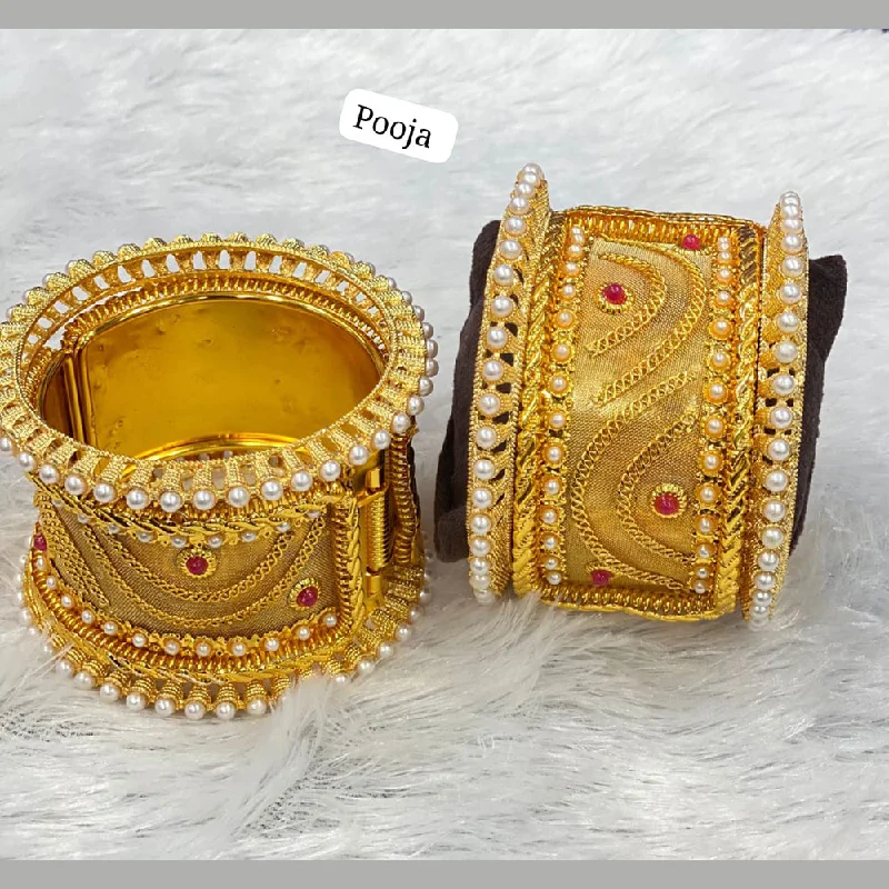 Sparkling Wedding Bangles With Custom Designs-Pooja Bangles Gold Plated Pota Stone Bangles Set