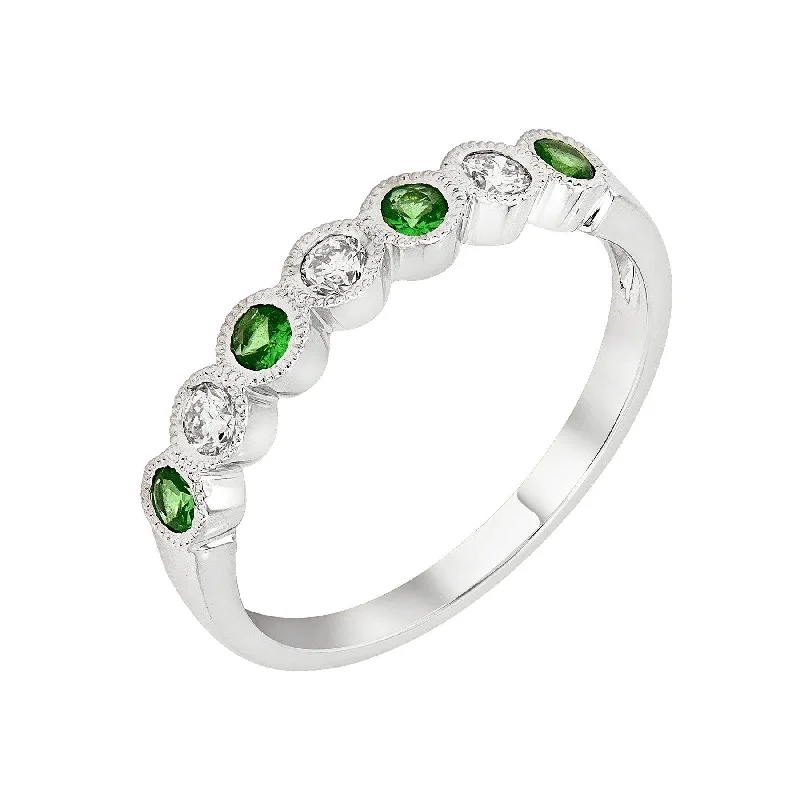 Classic Engagement Rings For Luxury Weddings-14k White Gold Emerald & Diamond Wedding Band (May)