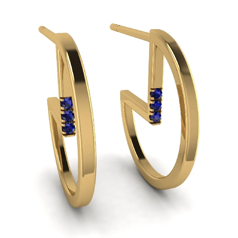 Sterling Silver Earrings For Weddings-Circle Stud Earring With Hidden Sapphire - Karter No. 13